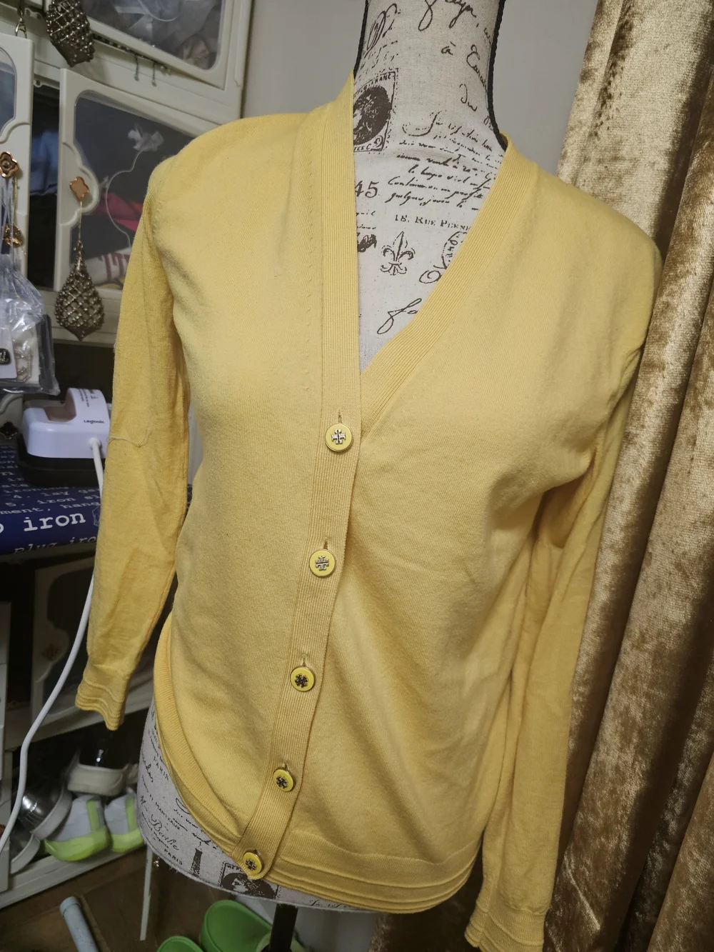 Tory Burch Yellow V-Neck Button Front Cardigan